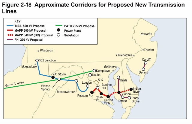 The Approximate Corridors for Proposed New Transmission Lines maps power line construction that is under consideration.