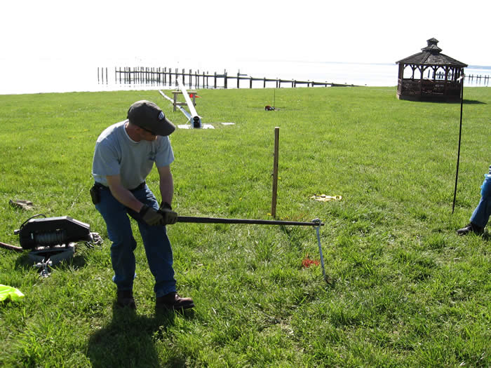 Setting the anchors for the 30-meter anemometer tower