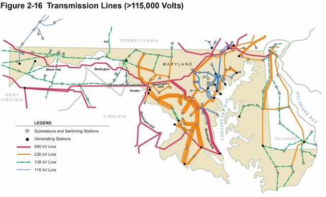 The Transmission Lines graphic maps power lines carrying greater than 115,000 volts throughout the state.