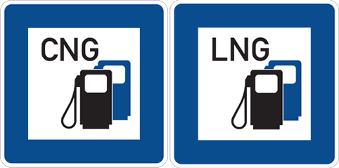 Illustrated gas pumps are used to represent CNG and LNG fueling stations.